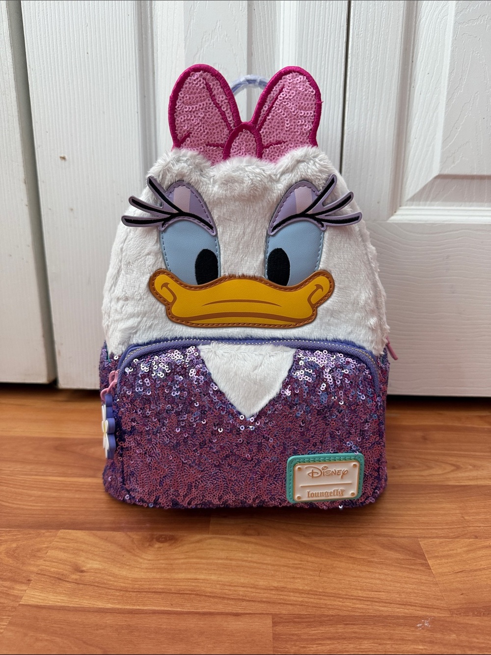 Disney Loungefly Daisy Duck Plush Mini Backpack NWT Sequin Faux Fur Cute Rare